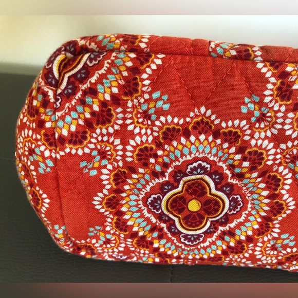 Vera Bradley quilted cotton short tote east west hand bag orange red paisley - Picture 8 of 9